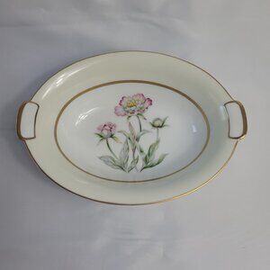 Mikado Harmony Oval Serving Bowl Cream Rim Pink Floral Center